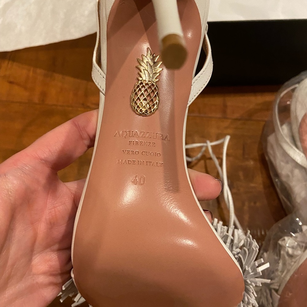 Aquazzura Wild Thing Fringed Sandals 105 - White - Picture 3 of 10